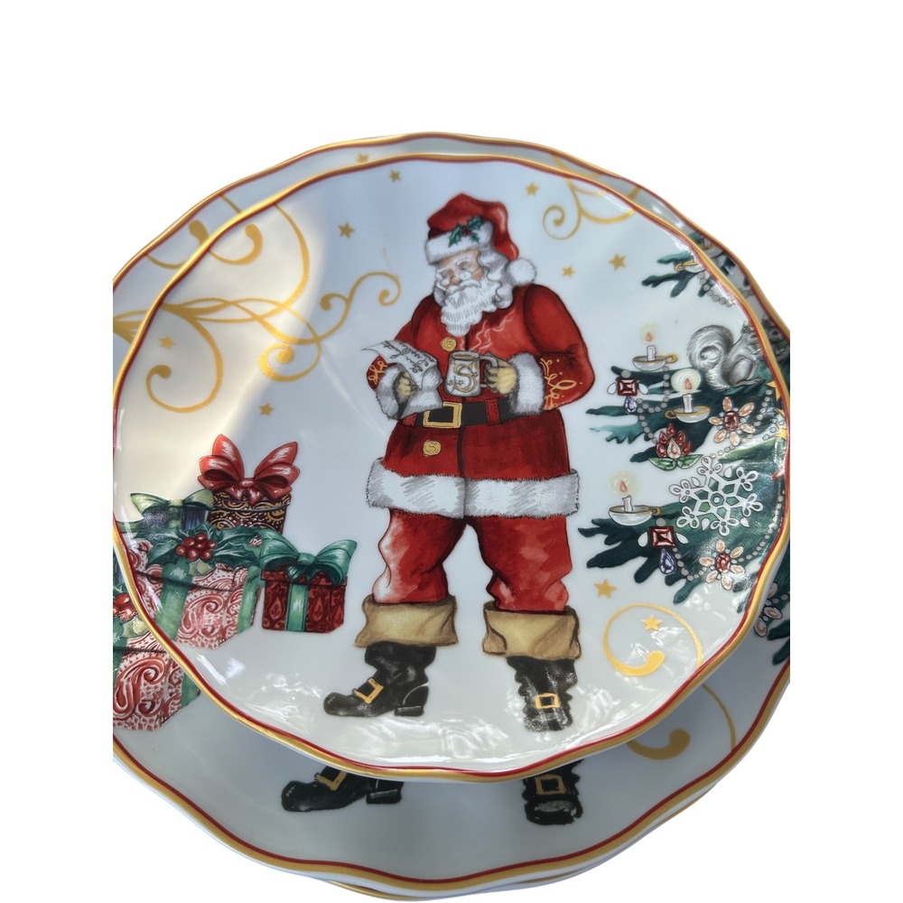 Williams-Sonoma Twas the Night Before Christmas Santa 2 Dinner & 2 Salad plates